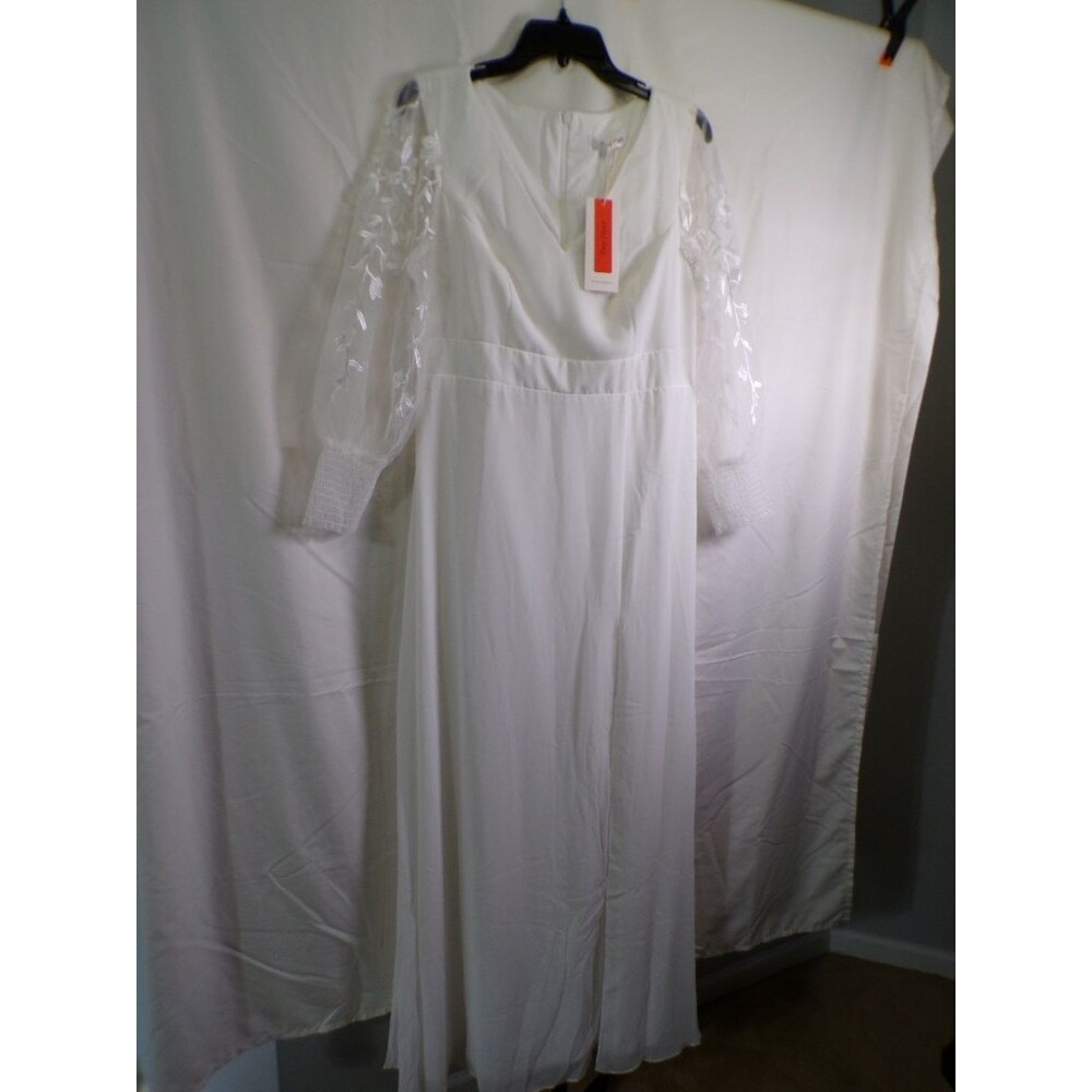 Ever Pretty Wedding Dress V Neck Long Sheer Sleeve White US 12 L